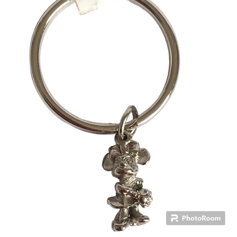 Vintage Disney Minnie Mouse 3D Charm Keychain Keyring Silver Tone